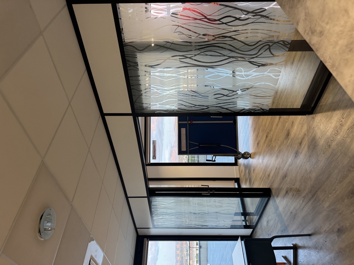 Film décoratif végétal sur cloison vitrée de bureau — Teintée + PACA
